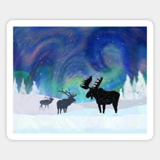 Northern Lights Moose and Elk Magnet